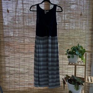 Amadi-Anthropologie Navy and Gray Striped Maxi Dress